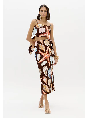 Saia Comprida Conchas SEA SUMMER Castanho - Lança Perfume 