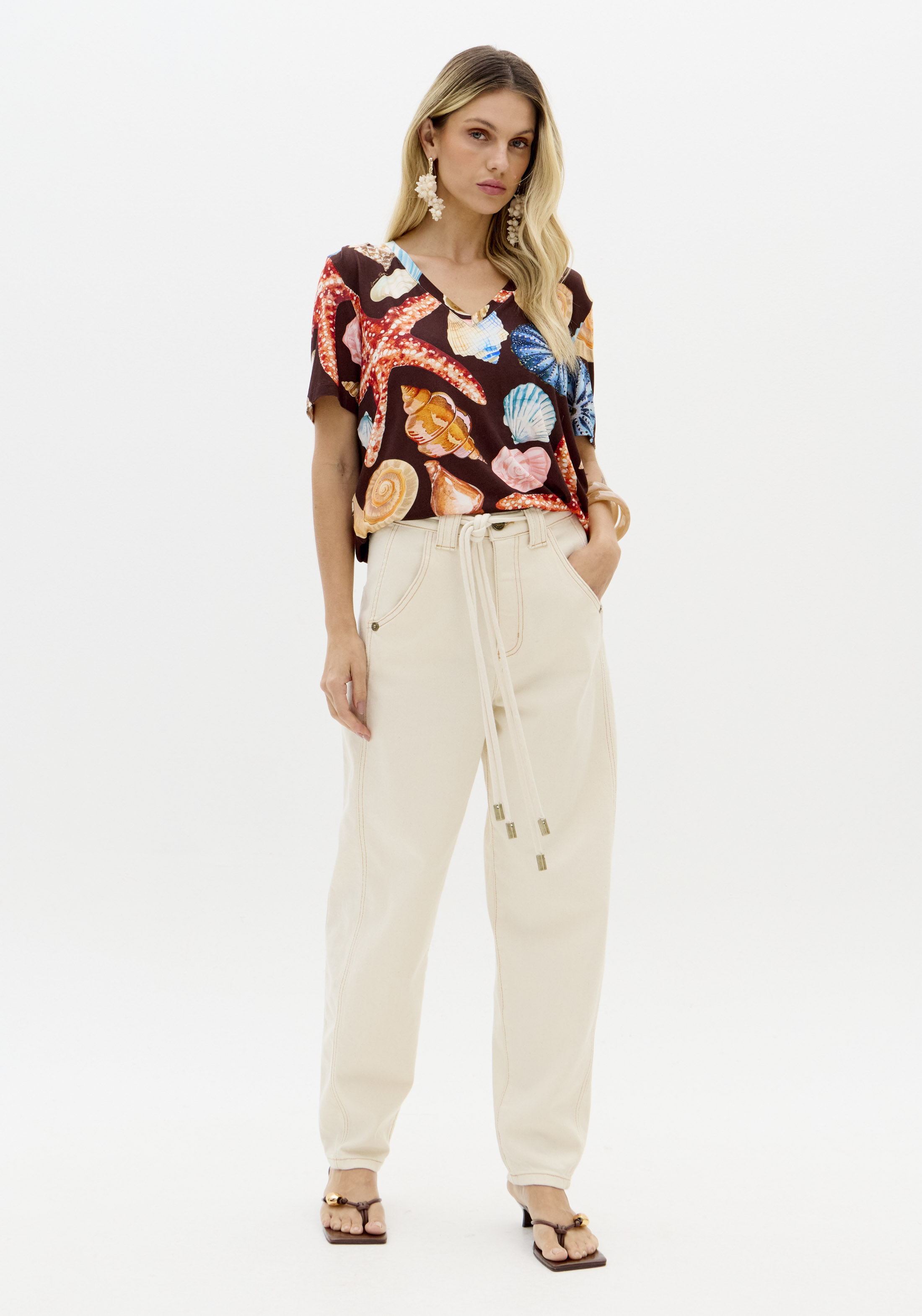 T-shirt Conchas SEA SUMMER Castanho - Lança Perfume 5