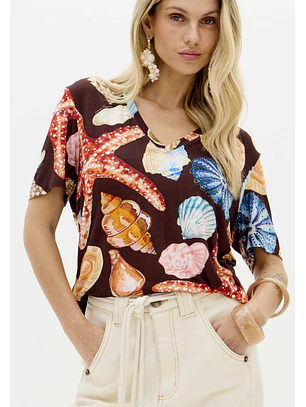 T-shirt Conchas SEA SUMMER Castanho - Lança Perfume
