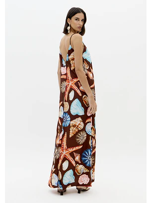 Vestido de Alças Conchas SEA SUMMER Castanho - Lança Perfume 