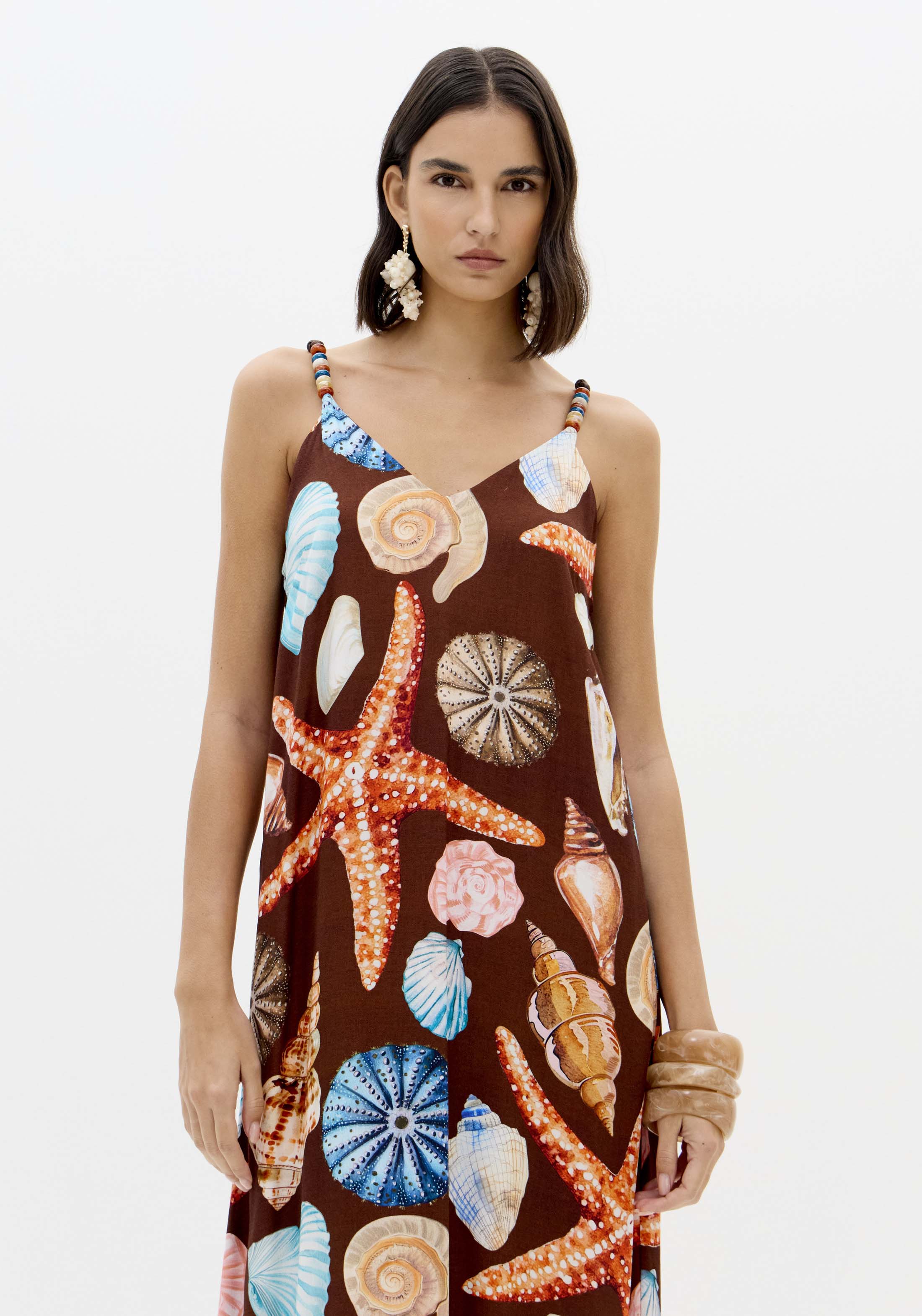 Vestido de Alças Conchas SEA SUMMER Castanho - Lança Perfume  4