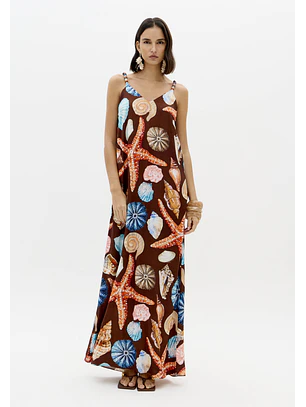 Vestido de Alças Conchas SEA SUMMER Castanho - Lança Perfume 
