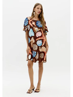 Vestido Curto Conchas SEA SUMMER Castanho - Lança Perfume 