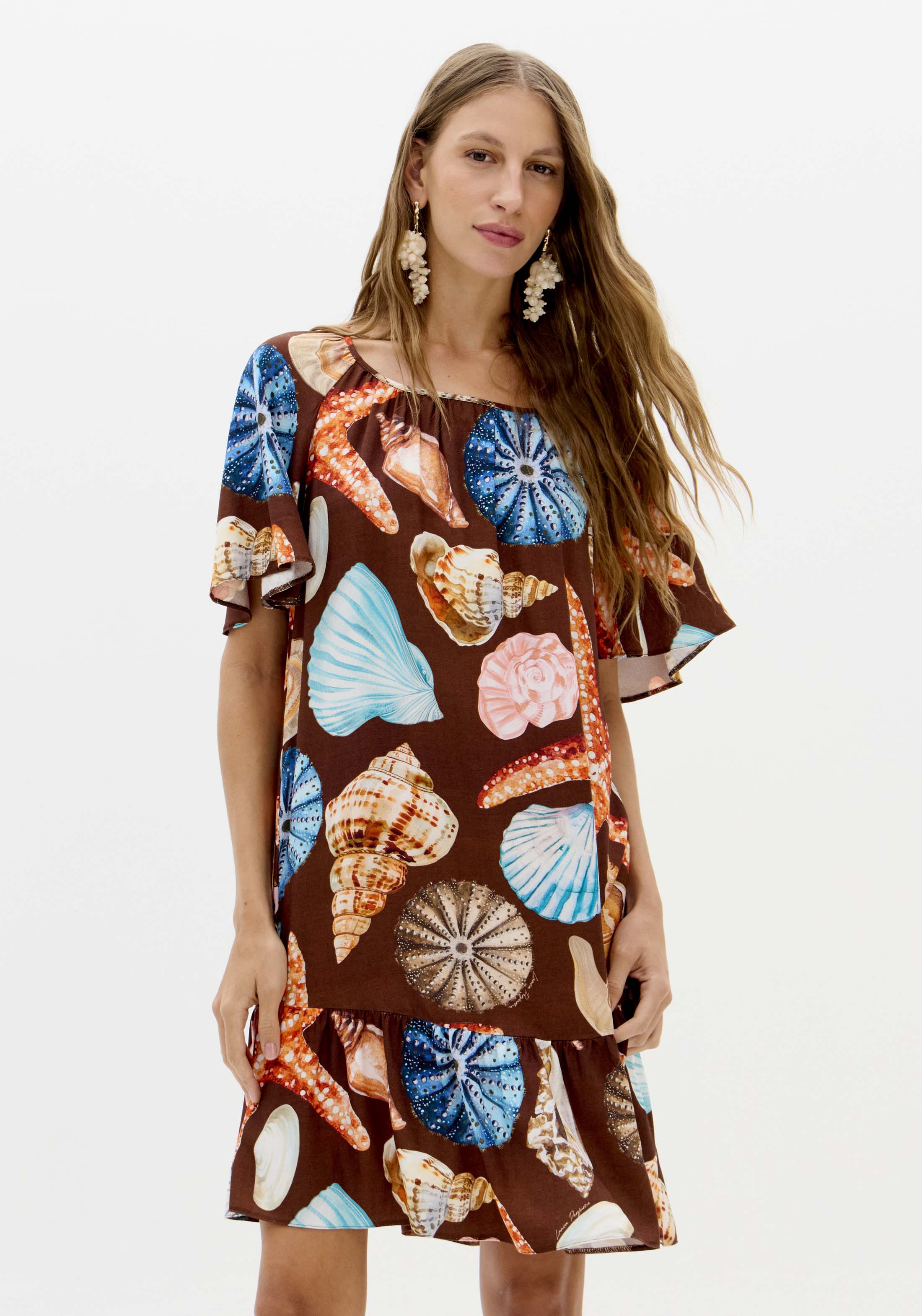Vestido Curto Conchas SEA SUMMER Castanho - Lança Perfume  1