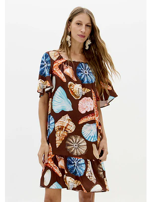 Vestido Curto Conchas SEA SUMMER Castanho - Lança Perfume 