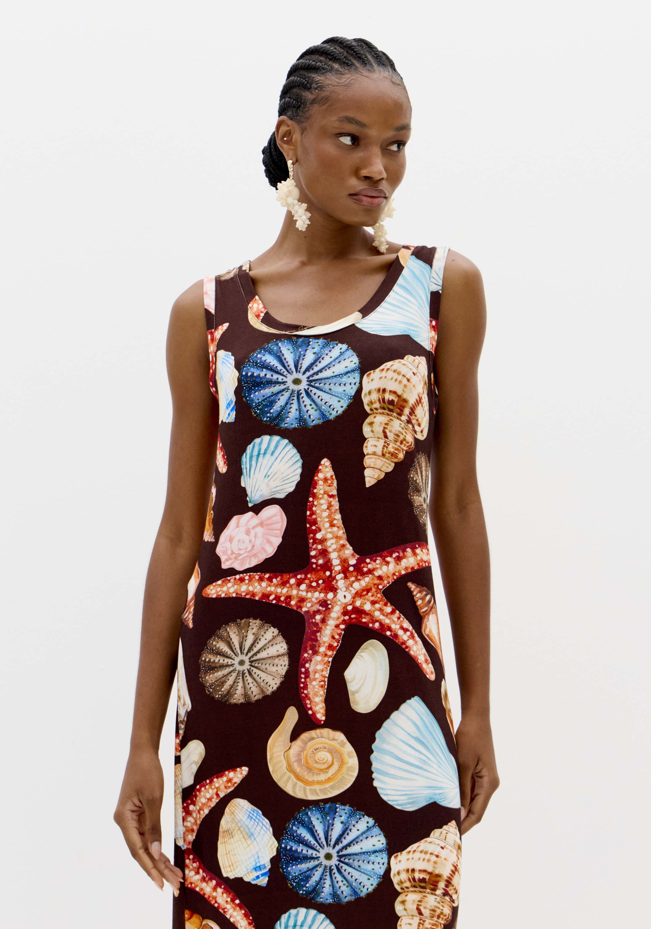 Vestido Comprido de Cavas Conchas SEA SUMMER Castanho - Lança Perfume  3