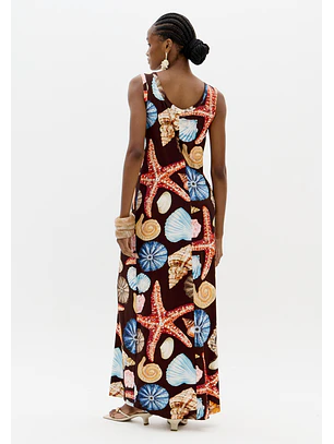 Vestido Comprido de Cavas Conchas SEA SUMMER Castanho - Lança Perfume 