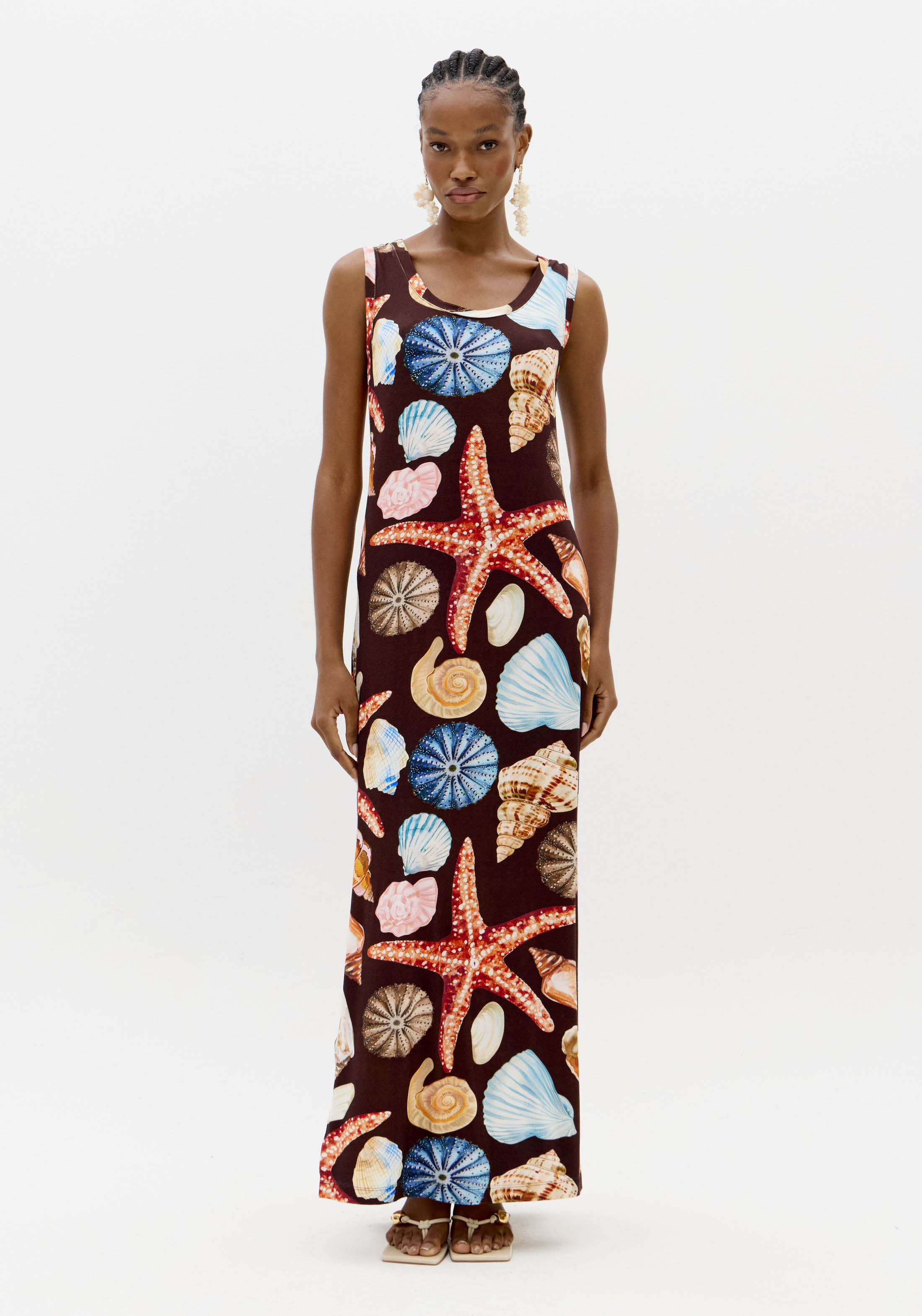 Vestido Comprido de Cavas Conchas SEA SUMMER Castanho - Lança Perfume  1