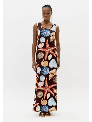 Vestido Comprido de Cavas Conchas SEA SUMMER Castanho - Lança Perfume 