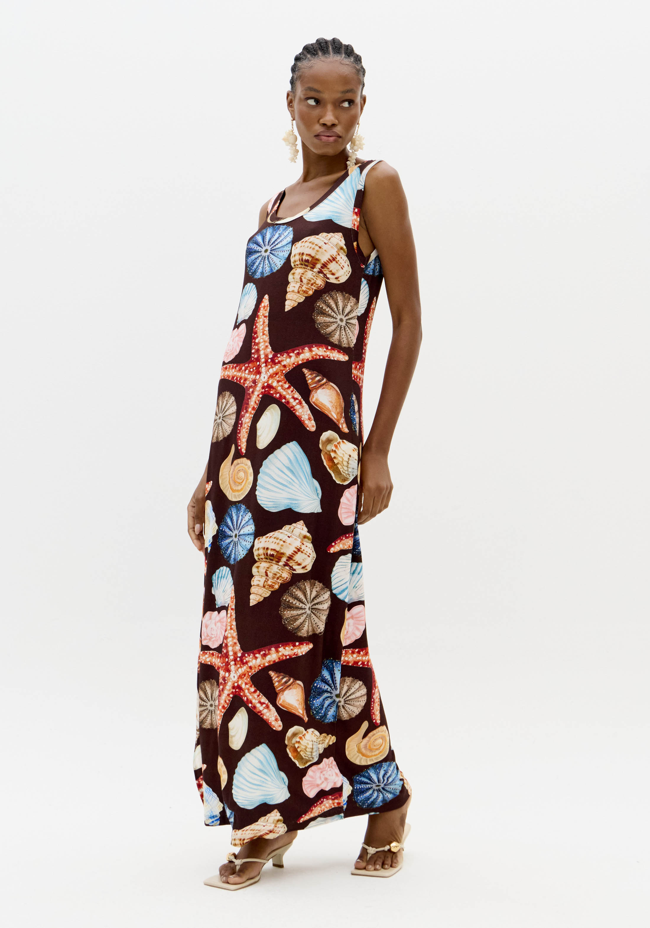 Vestido Comprido de Cavas Conchas SEA SUMMER Castanho - Lança Perfume  5