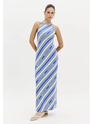 Vestido Comprido Azul e Verde - Lança Perfume