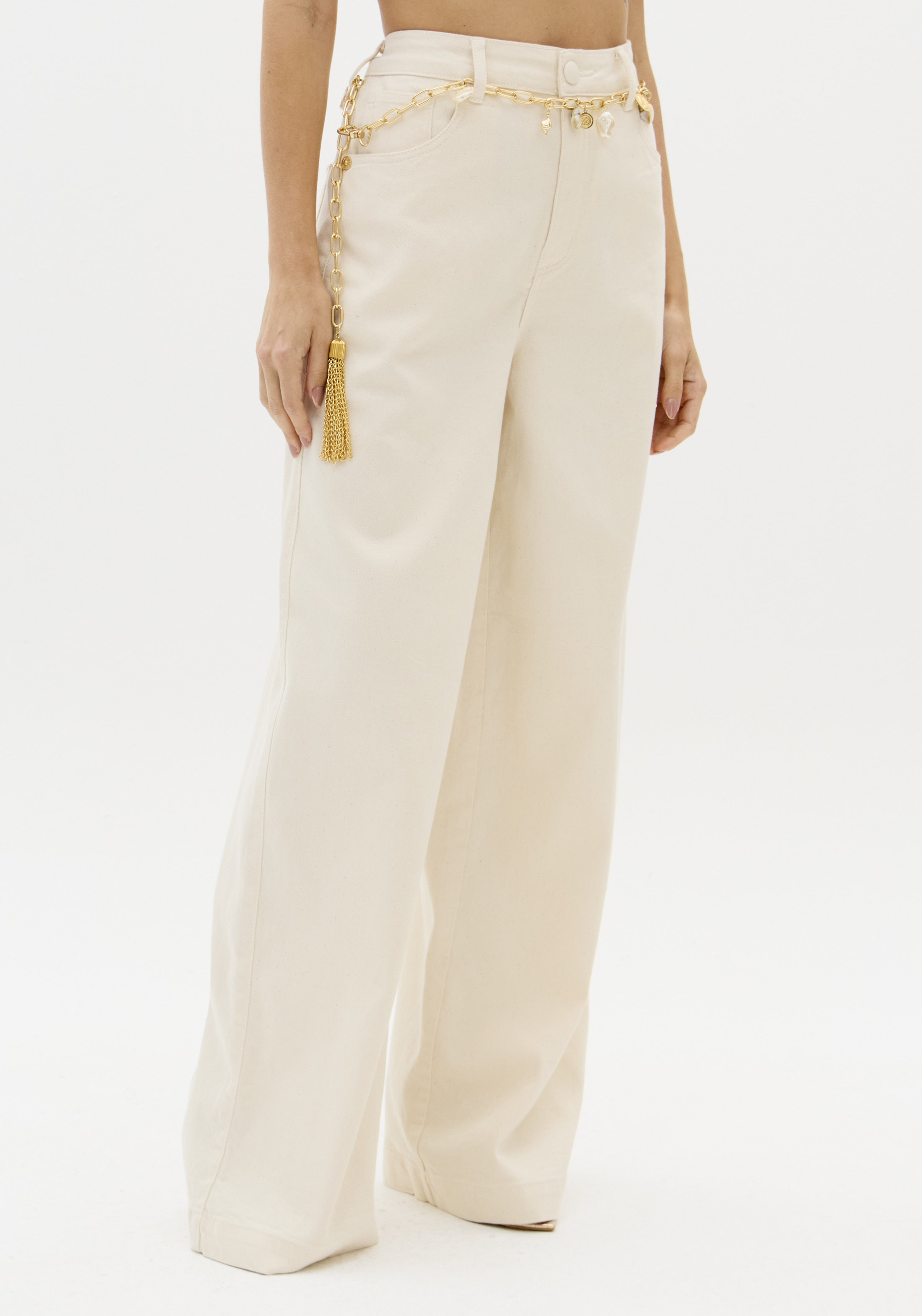 Calças Wide Lege Creme - Lança Perfume 1