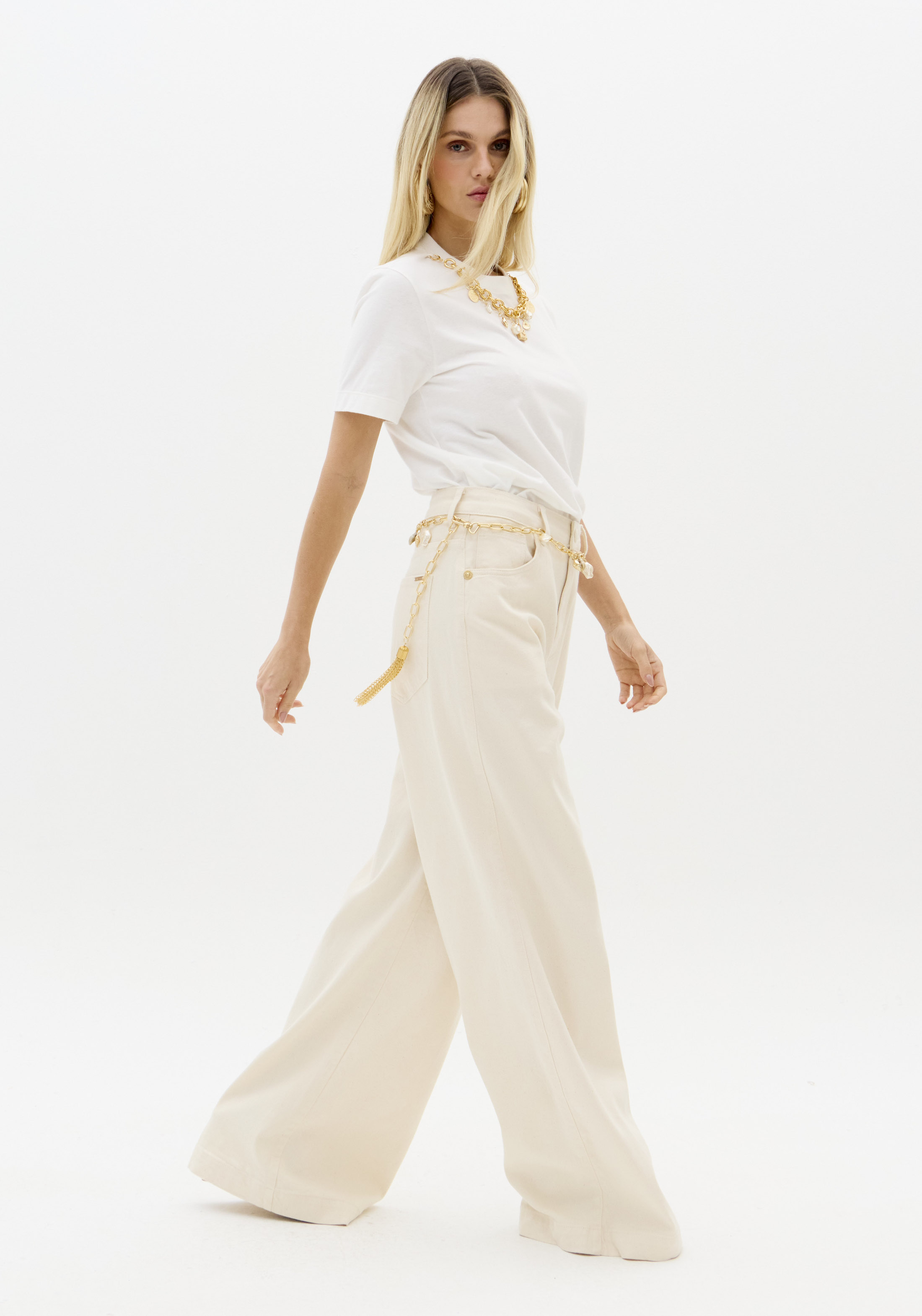 Calças Wide Lege Creme - Lança Perfume 5