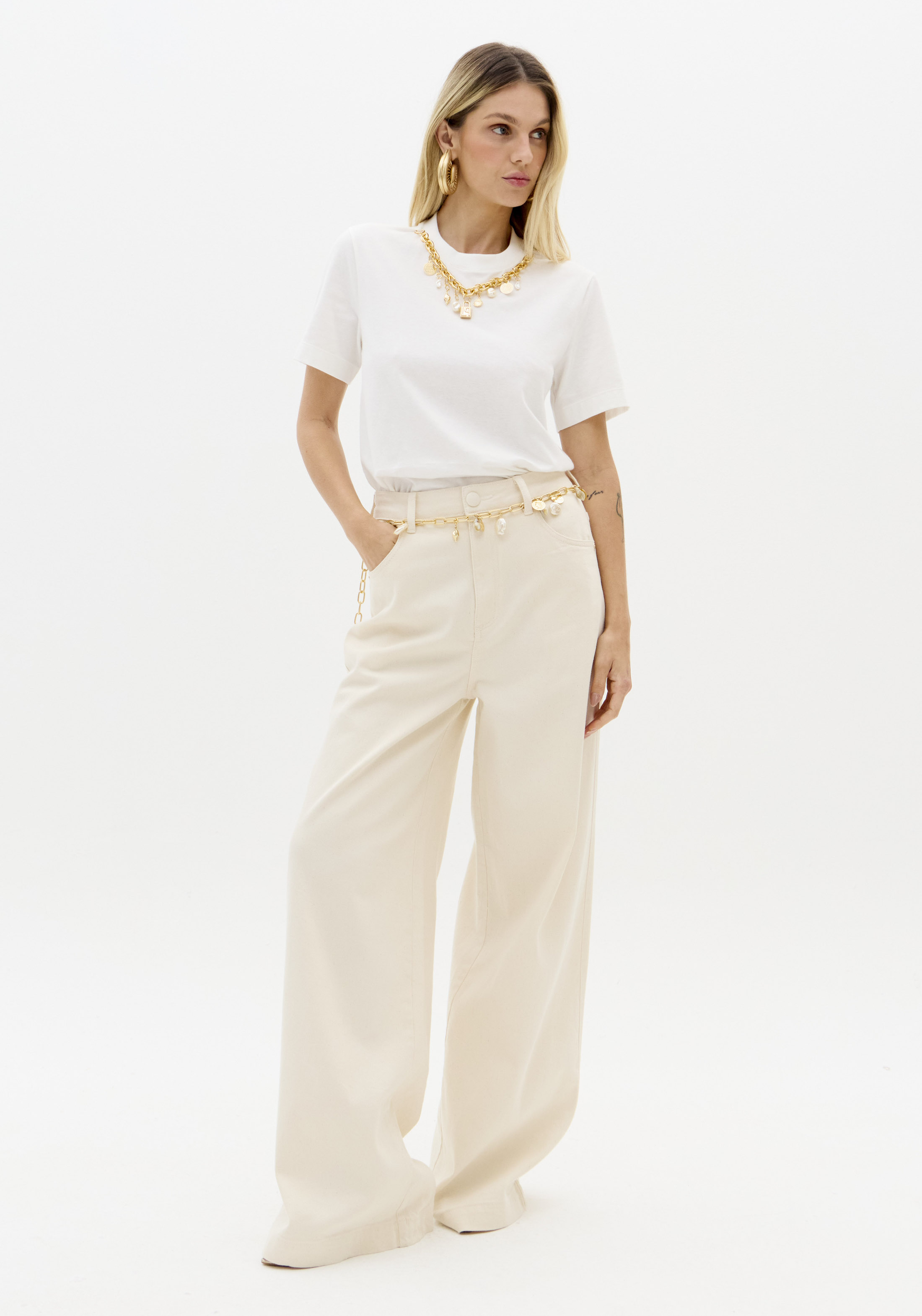 Calças Wide Lege Creme - Lança Perfume 2