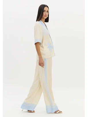 Calças Largas TROPICAL ESCAPE Creme e Azul - Lança Perfume 