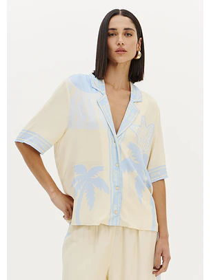 Camisa Manga Curta TROPICAL ESCAPE Bege e Azul - Lança Perfume