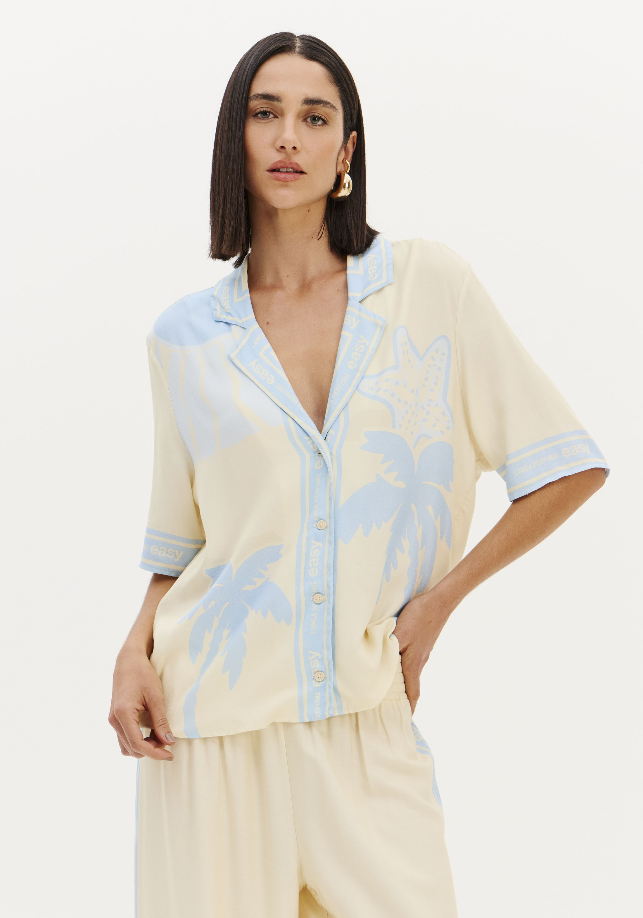 Camisa Manga Curat Bege e Azul - Lança Perfume 4