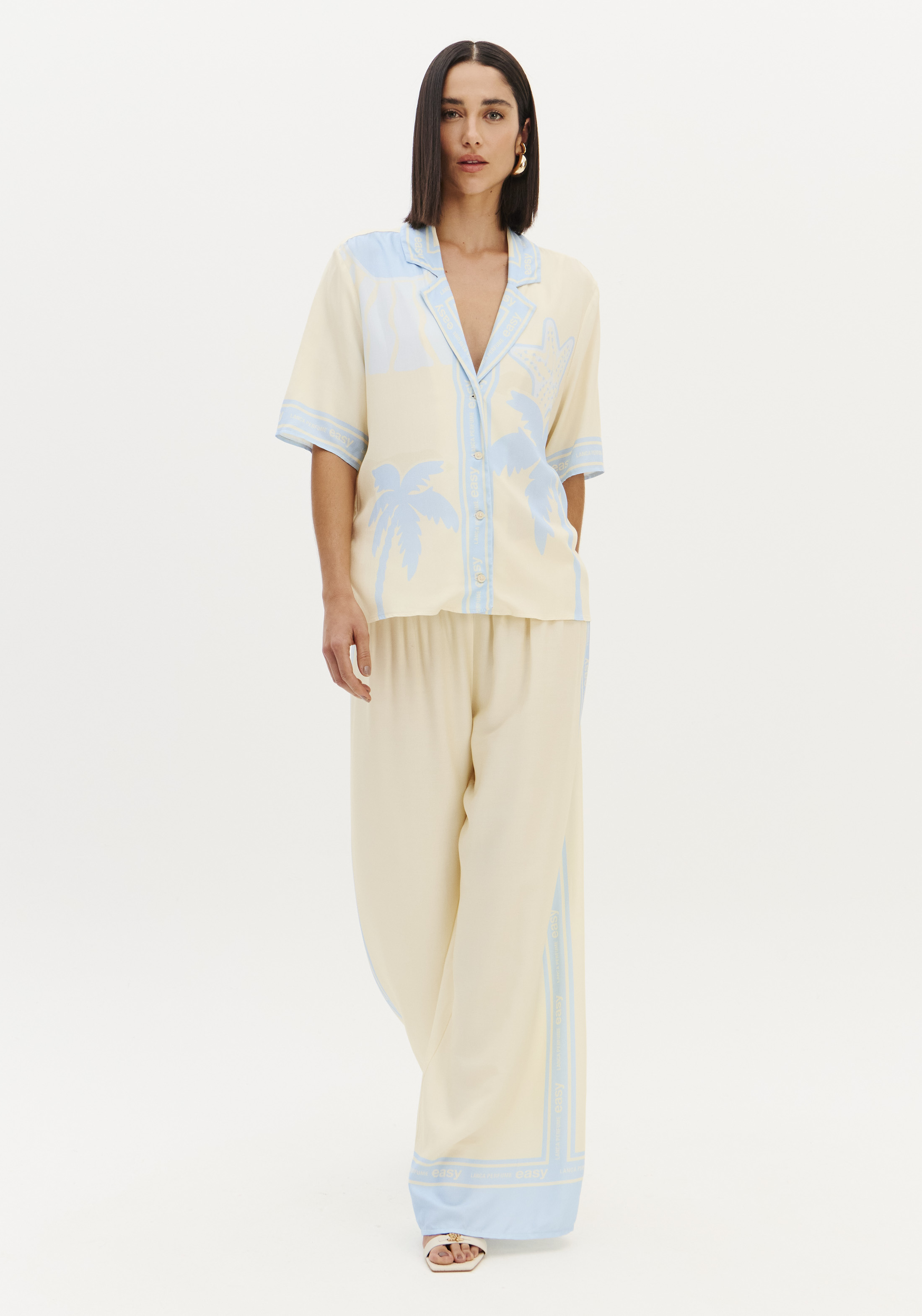 Camisa Manga Curat Bege e Azul - Lança Perfume 2