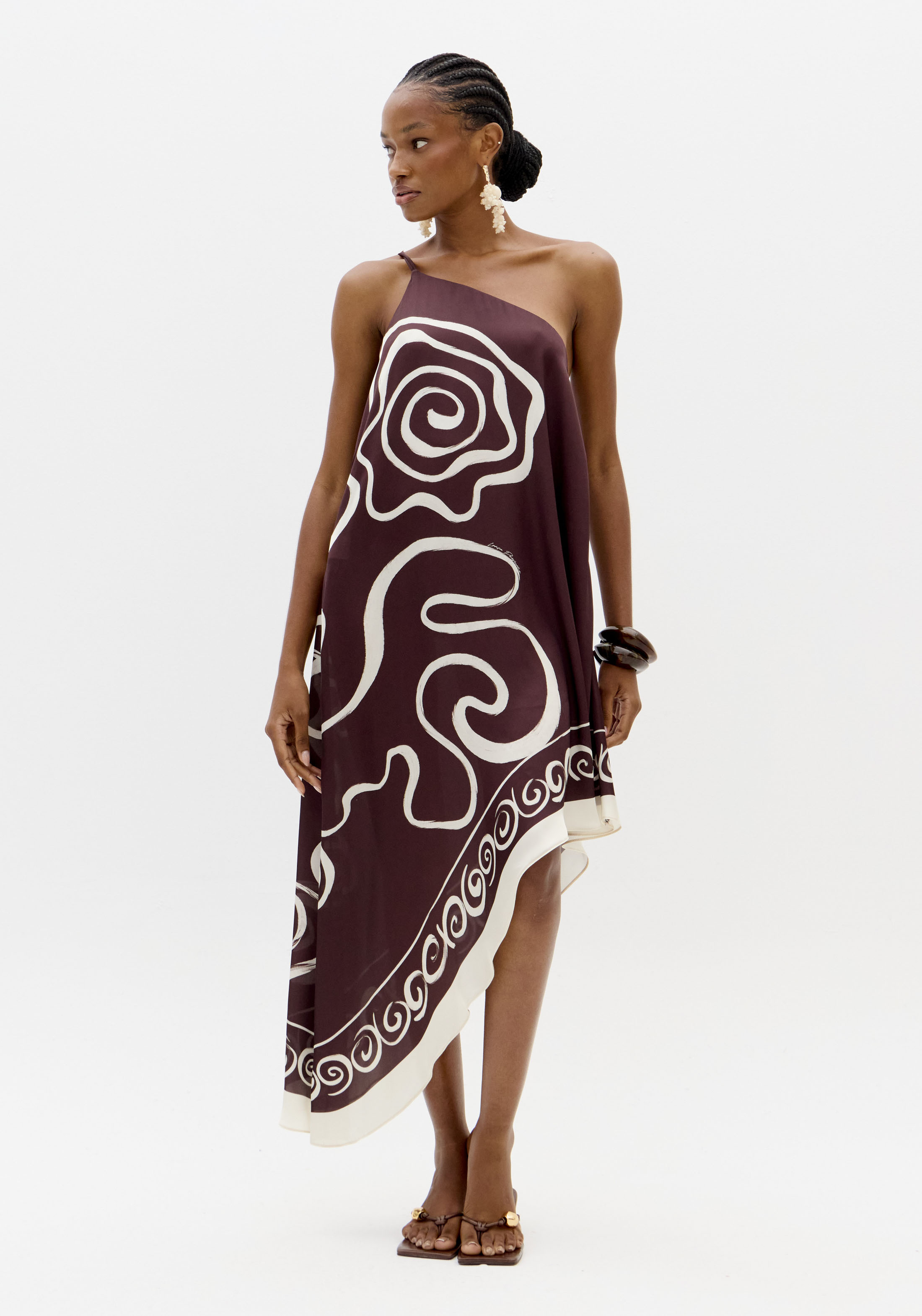 Vestido Comprido Assimétrico Castanho - Lança Perfume 1