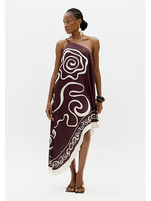 Vestido Comprido Assimétrico Castanho - Lança Perfume