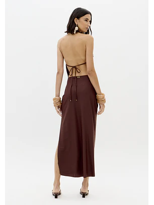 Vestido Comprido Malha Fria Castanho - Lança Perfume