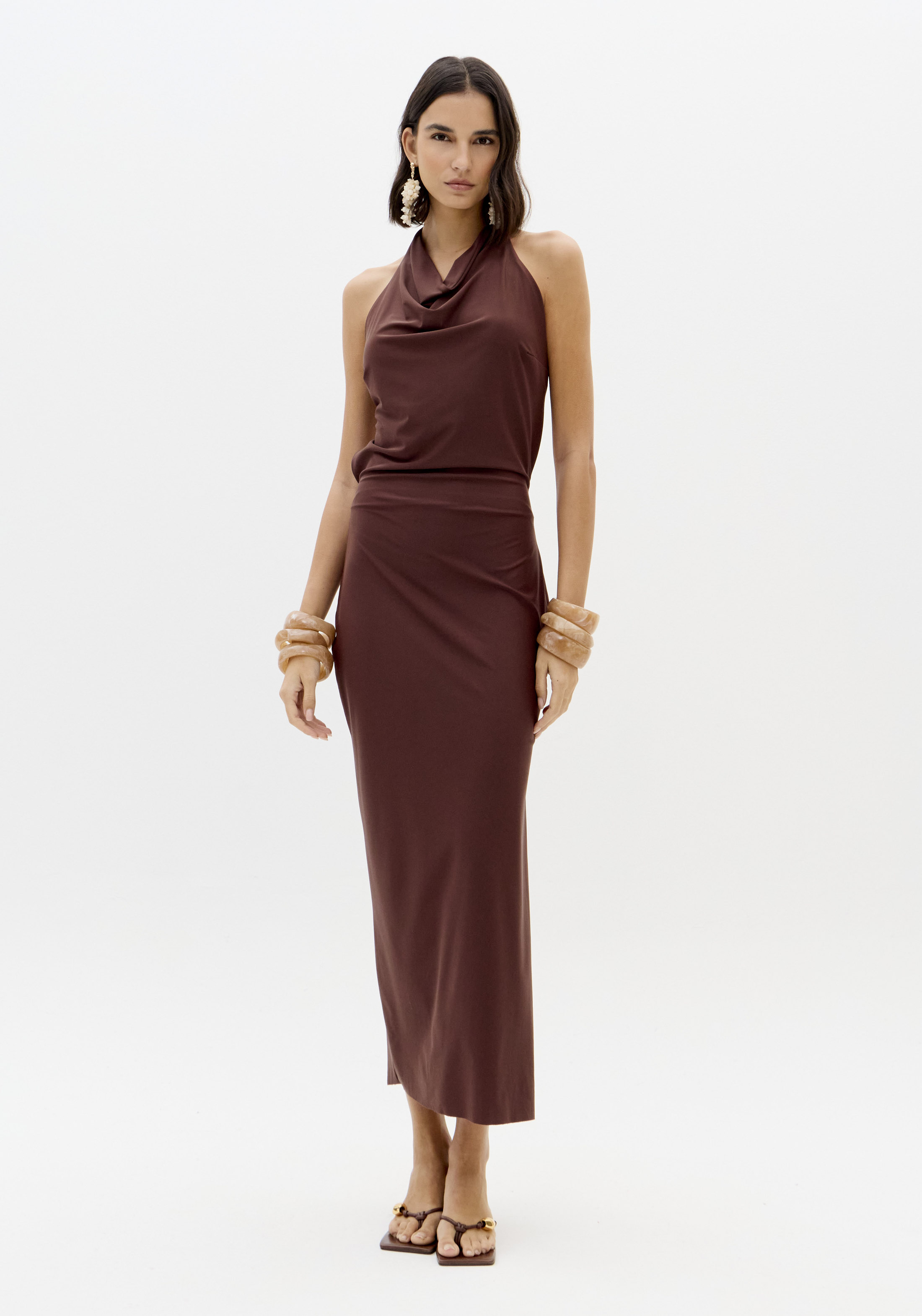 Vestido Comprido Malha Fria Castanho - Lança Perfume 1