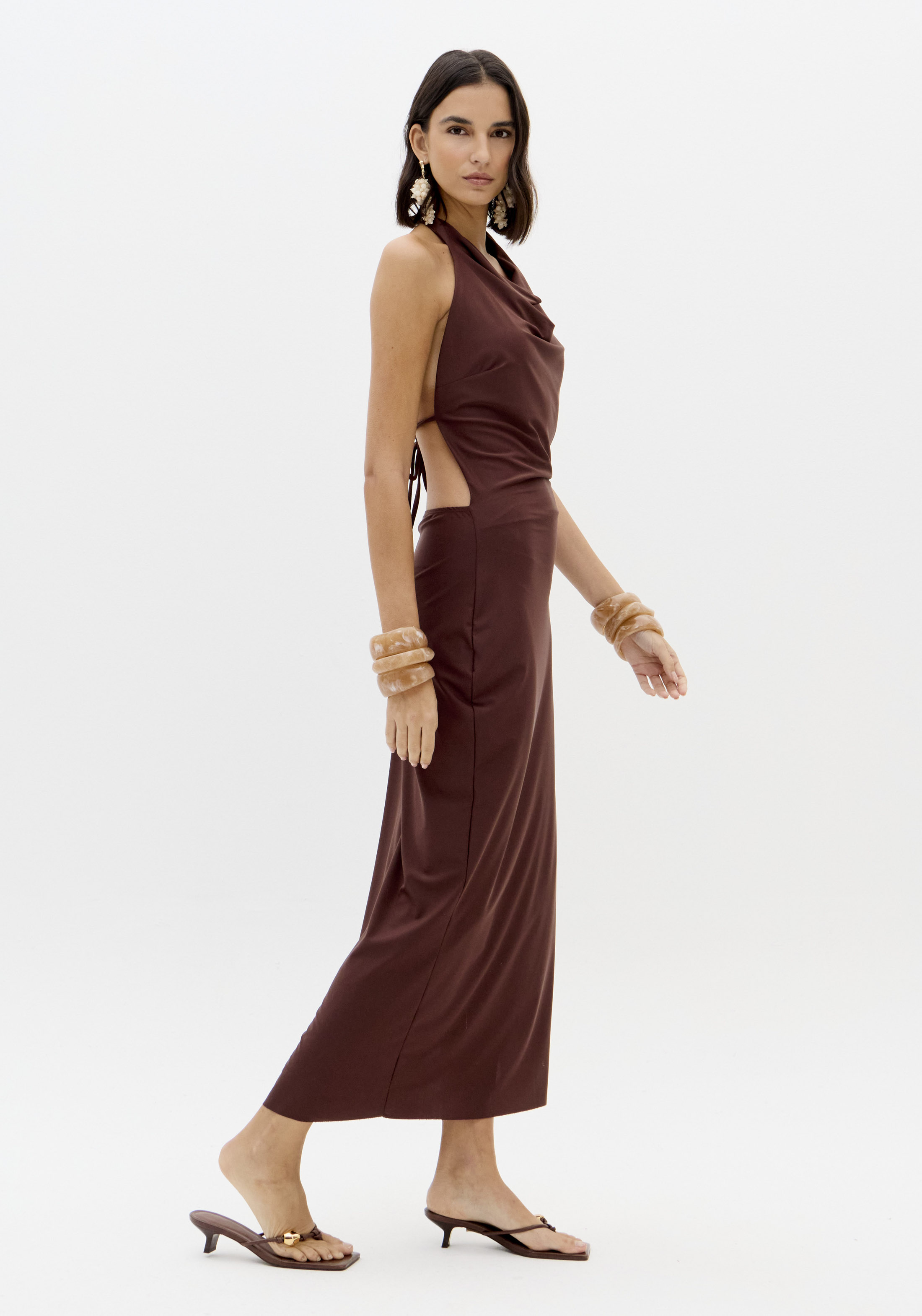 Vestido Comprido Malha Fria Castanho - Lança Perfume 6