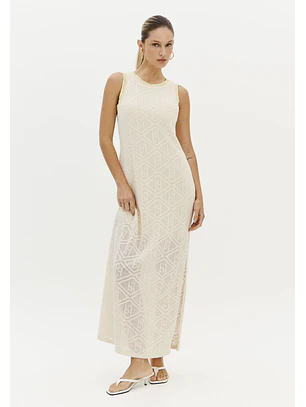 Vestido de Cavas Trabalhado Bege - Lança Perfume