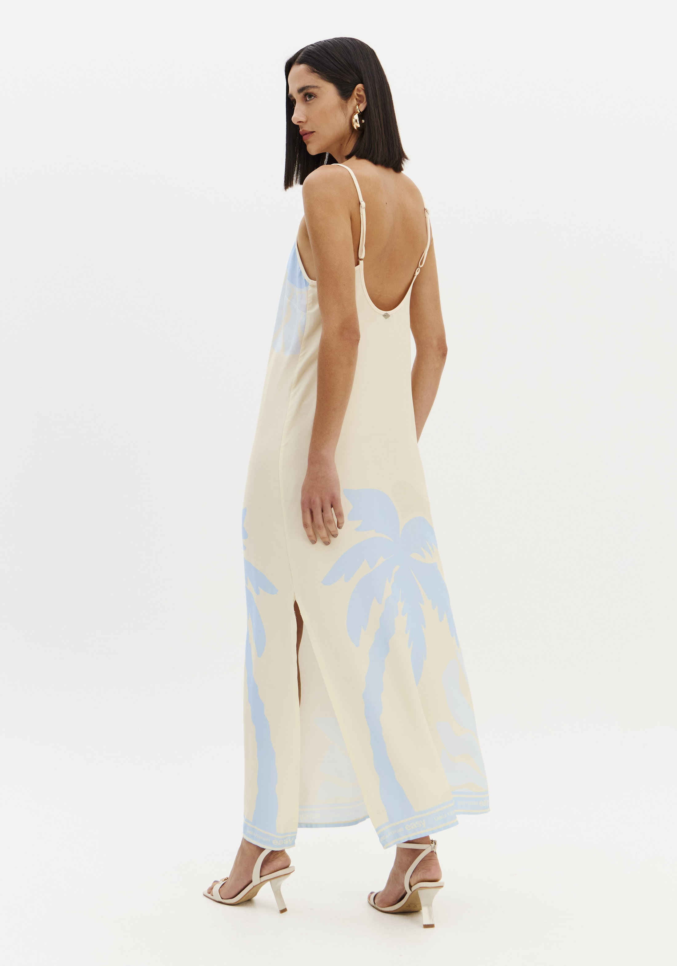 Vestido Comprido TROPICAL ESCAPE Bege e Azul - Lança Perfume  2