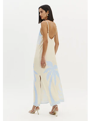 Vestido Comprido TROPICAL ESCAPE Bege e Azul - Lança Perfume 