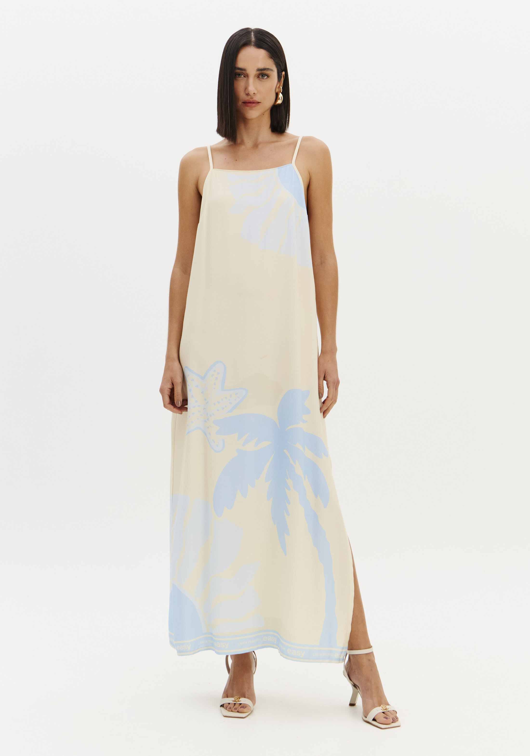 Vestido Comprido TROPICAL ESCAPE Bege e Azul - Lança Perfume  1