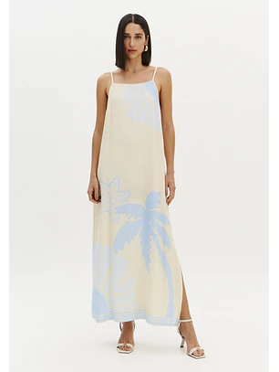 Vestido Comprido TROPICAL ESCAPE Bege e Azul - Lança Perfume 