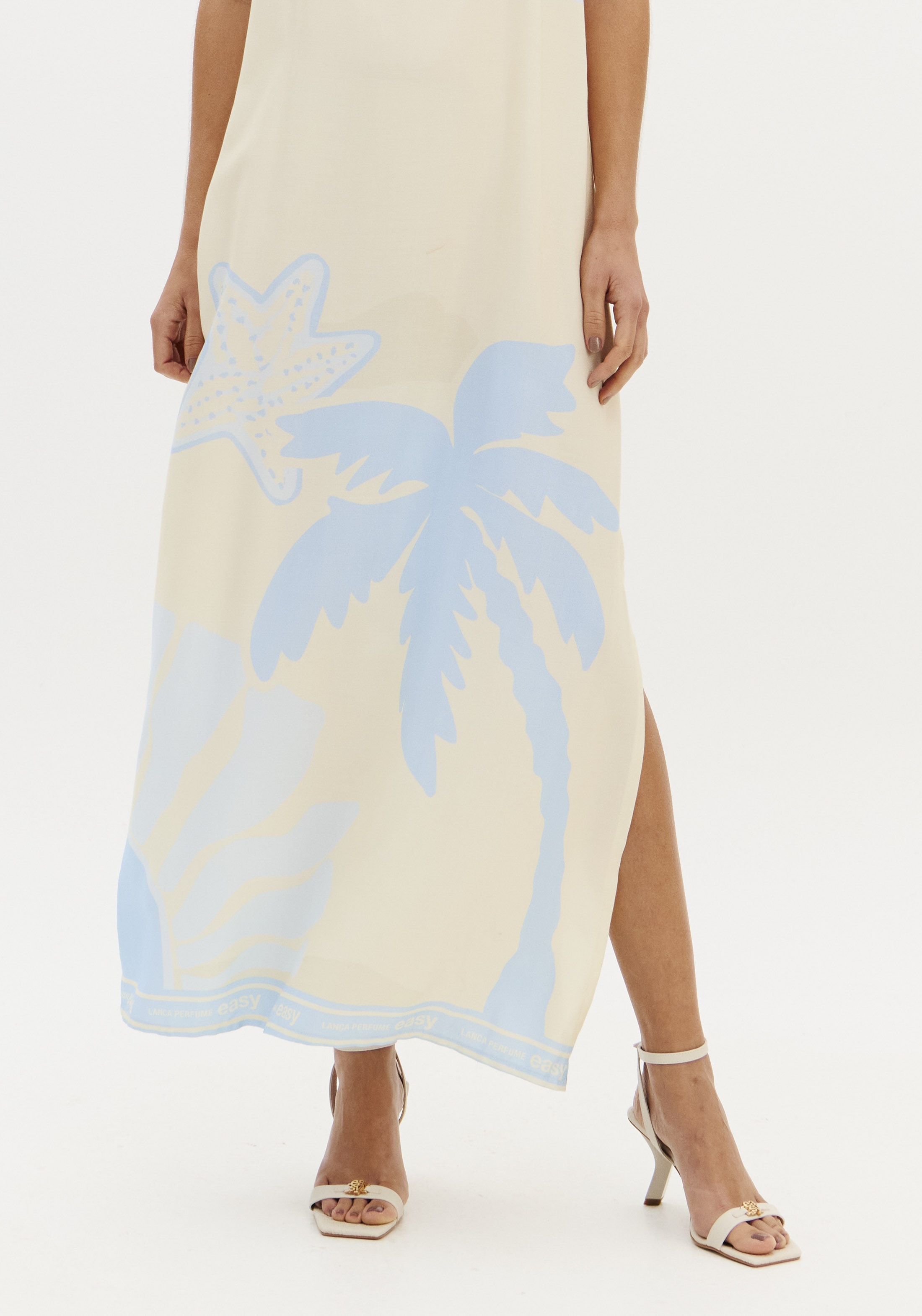 Vestido Comprido TROPICAL ESCAPE Bege e Azul - Lança Perfume  4