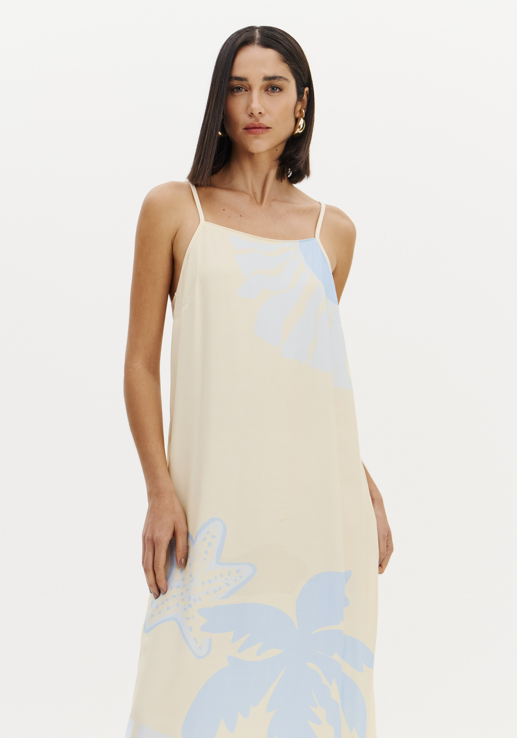 Vestido Comprido TROPICAL ESCAPE Bege e Azul - Lança Perfume  5