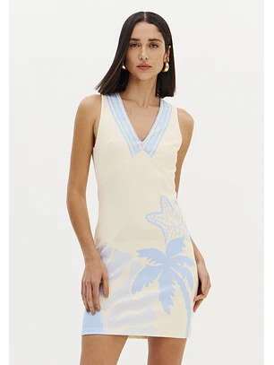 Vestido Curto TROPICAL ESCAPE Bege e Azul - Lança Perfume