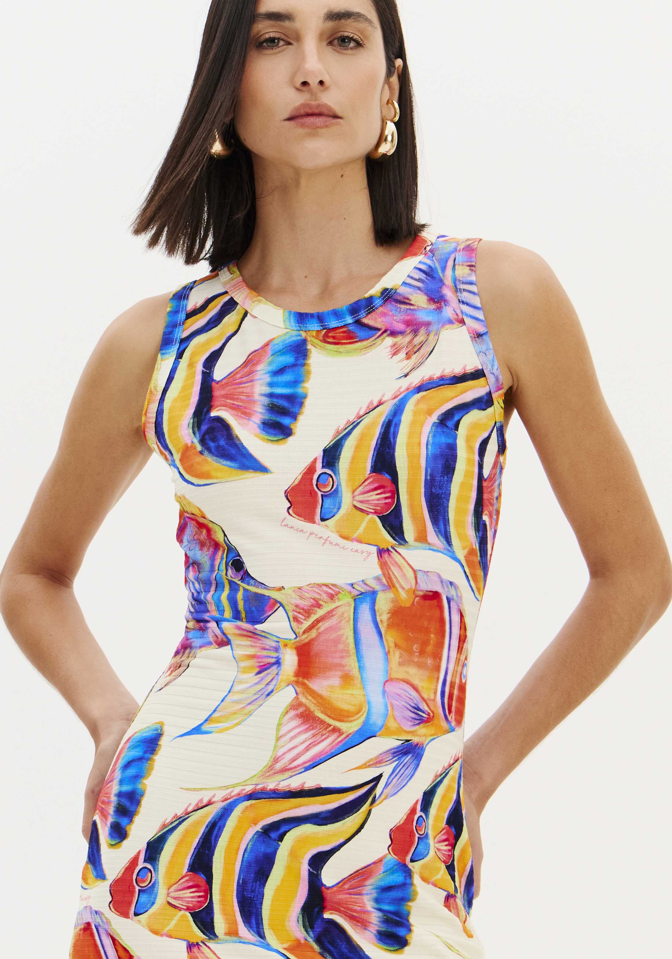 Vestido Canelado Curto Peixes OCEANI GLOW Multi - Lança Perfume  3