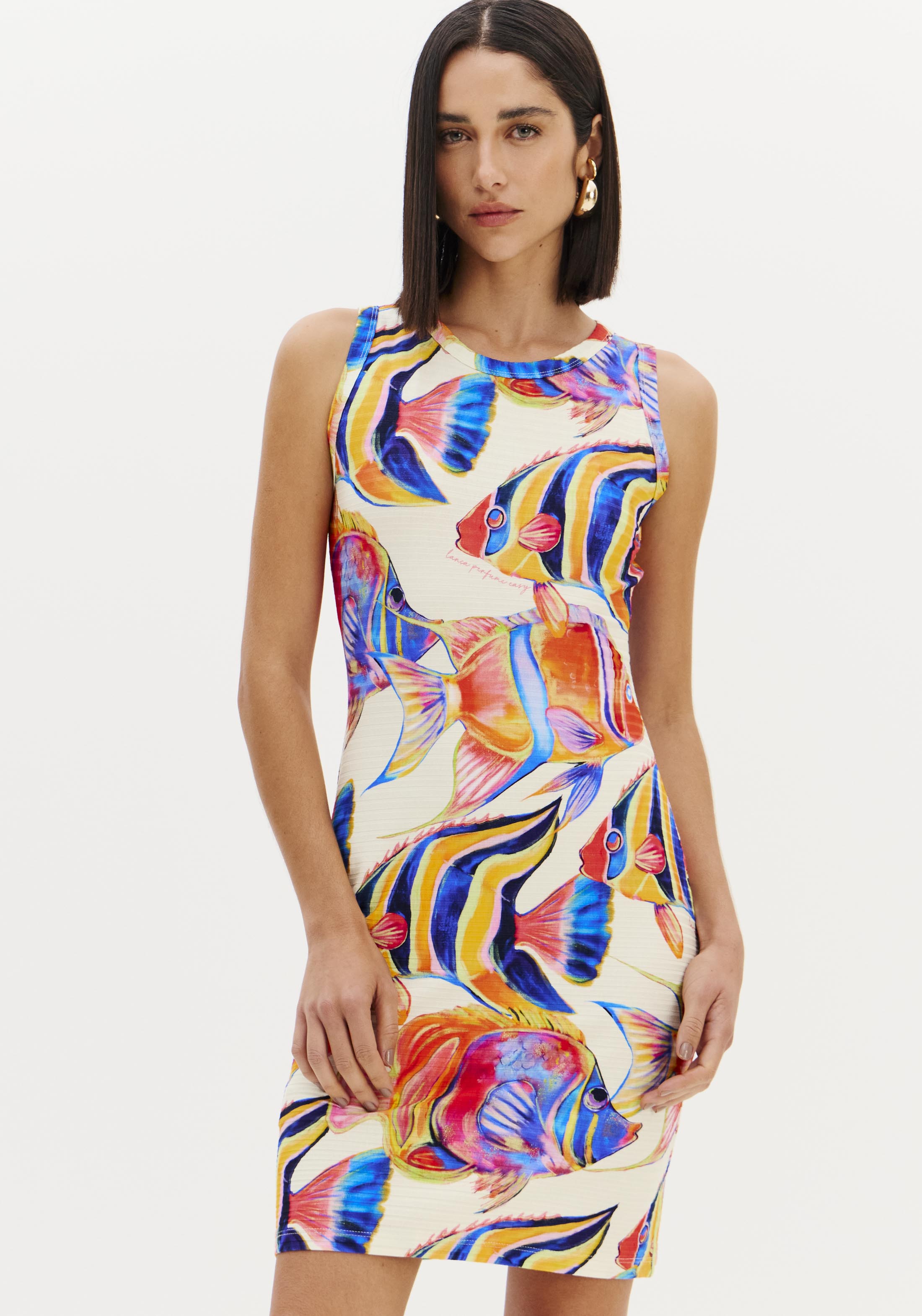 Vestido Canelado Curto Peixes OCEANI GLOW Multi - Lança Perfume  1