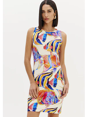 Vestido Canelado Curto Peixes OCEANI GLOW Multi - Lança Perfume 