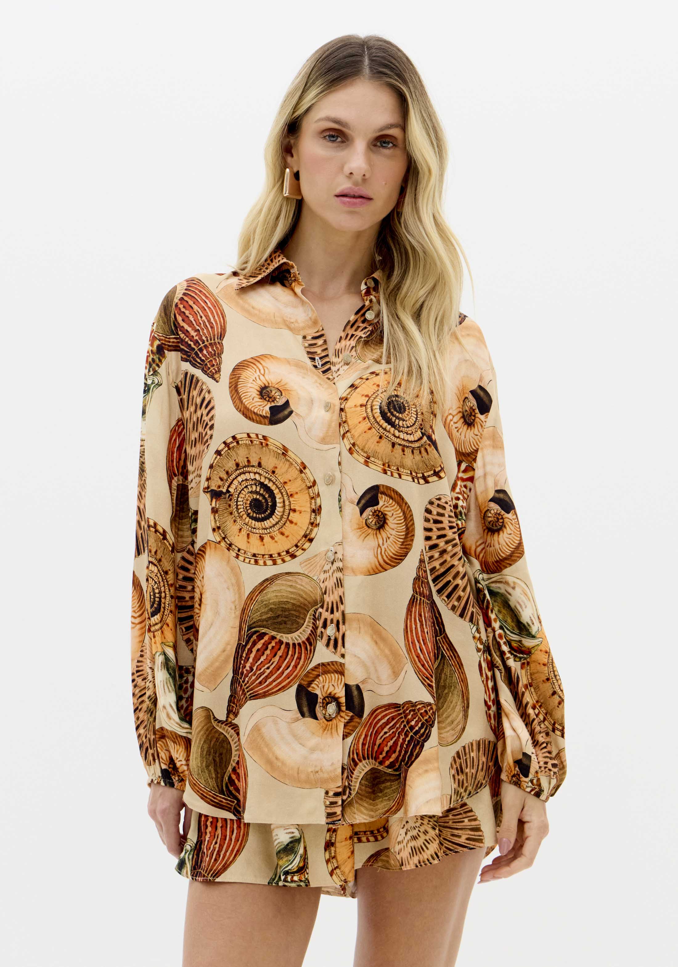 Camisa Estampada SHELLIS Bege - Lança Perfume  1