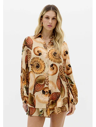 Camisa Estampada SHELLIS Bege - Lança Perfume 