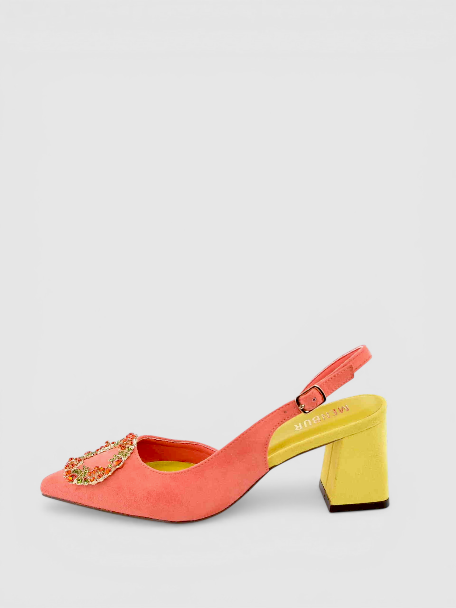 Sapato Salto Block Salmão e Amarelo - Menbur  1