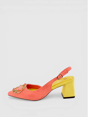 Sapato Salto Block Salmão e Amarelo - Menbur 