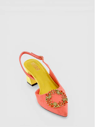 Sapato Salto Block Salmão e Amarelo - Menbur 