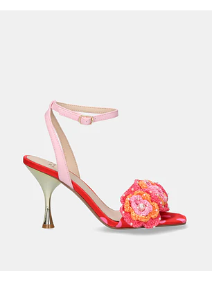 Sandália de Salto com Flores ANITA-116 Vermelho - EXÉ 