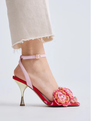 Sandália de Salto com Flores ANITA-116 Vermelho - EXÉ 