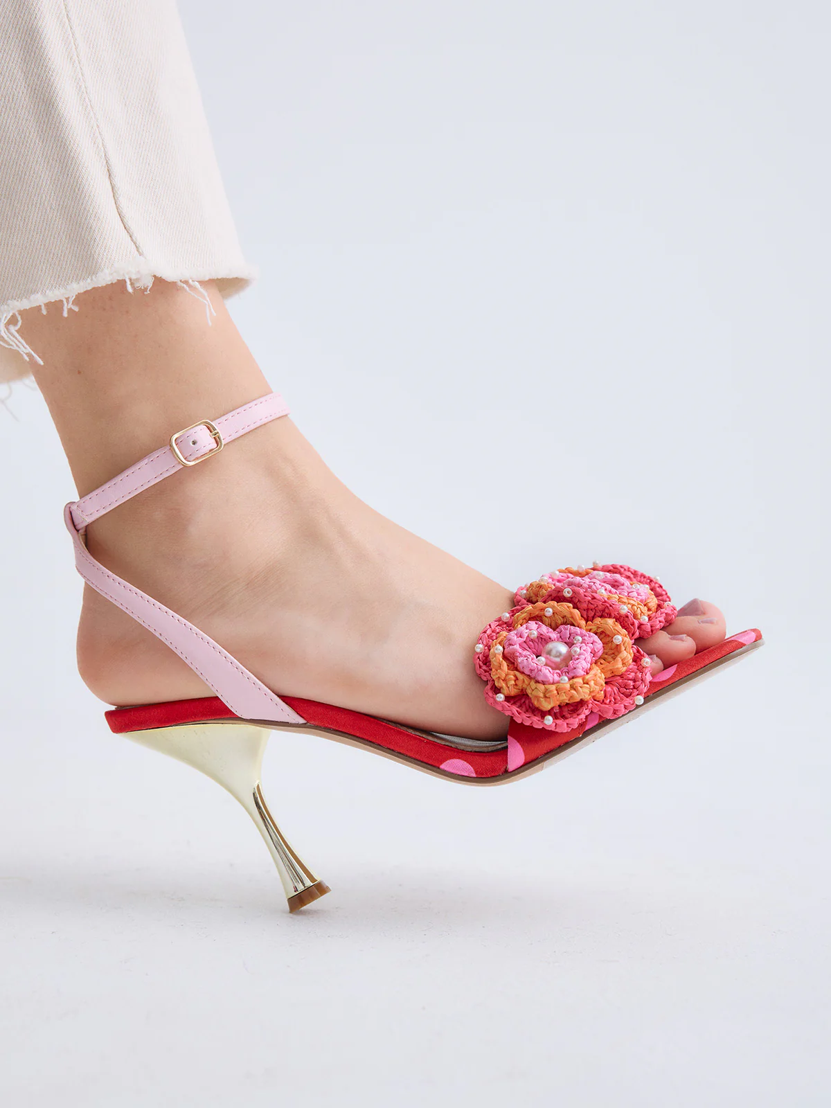 Sandália de Salto com Flores ANITA-116 Vermelho - EXÉ  6