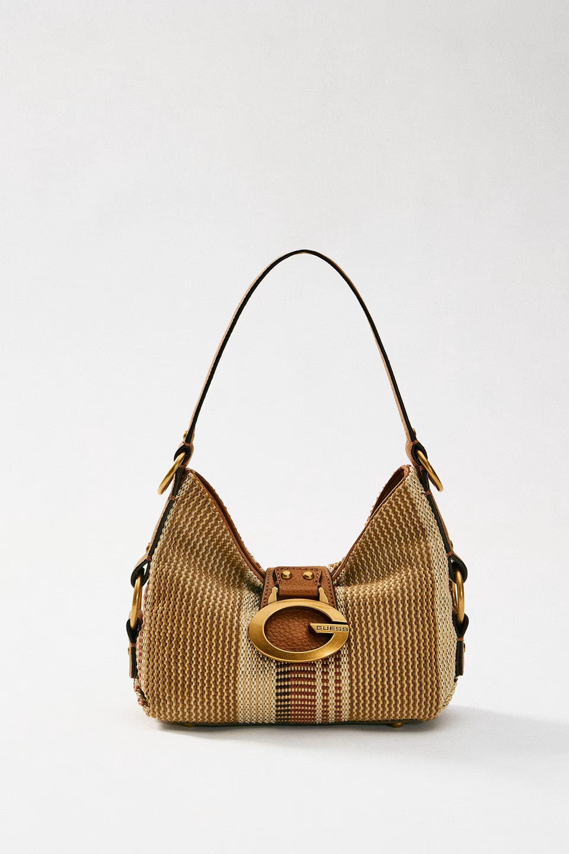 Mala de Ombro Pequena CAMDEN Rafia Camel - Guess 1