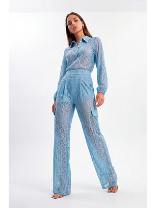 Calças Cargo em Renda Azul - SAHOCO