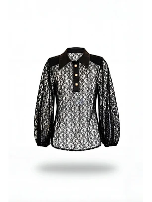 Blusa em Renda com Gola Preto - SAHOCO