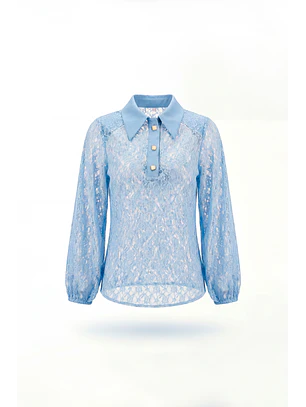 Blusa em Renda com Gola Azul - SAHOCO 
